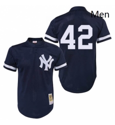 Mens Mitchell and Ness 1995 New York Yankees 42 Mariano Rivera Authentic Navy Blue Throwback MLB Jersey Mens Mitchell and Ness 1995 New York Yankees 42 Mariano Rivera Authentic Navy Blue Throwback MLB Jersey