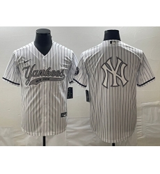 Men's New York Yankees Big Logo White Pinstripe Cool Base Stitched Baseball Jerseys Men's New York Yankees Big Logo White Pinstripe Cool Base Stitched Baseball Jerseys