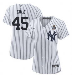 Women New York Yankees 45 Gerrit Cole White 2024 World Series With Name Cool Base Stitched Baseball Jersey Women New York Yankees 45 Gerrit Cole White 2024 World Series With Name Cool Base Stitched Baseball Jersey