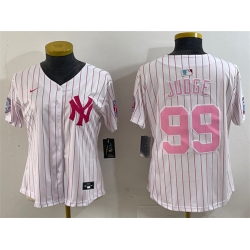 Women New York Yankees 99 Aaron Judge White Pink Pinstripe Limited Stitched Baseball Jersey 