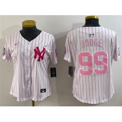 Women New York Yankees 99 Aaron Judge White Pink Pinstripe Limited Stitched Baseball Jersey