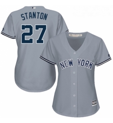 Womens Majestic New York Yankees 27 Giancarlo Stanton Replica Grey Road MLB Jersey Womens Majestic New York Yankees 27 Giancarlo Stanton Replica Grey Road MLB Jersey