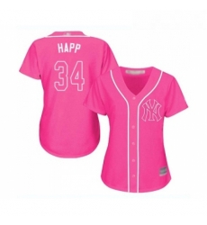 Womens New York Yankees 34 JA Happ Authentic Pink Fashion Cool Base Baseball Jersey Womens New York Yankees 34 JA Happ Authentic Pink Fashion Cool Base Baseball Jersey