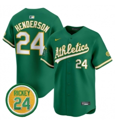 Men Oakland Athletics 24 Rickey Henderson Green 2024 Limited With Rickey Henderson Patch Stitched Jersey Men Oakland Athletics 24 Rickey Henderson Green 2024 Limited With Rickey Henderson Patch Stitched Jersey