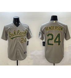 Men Oakland Athletics 24 Ricky Henderson Grey With Patch Stitched Baseball Jersey Men Oakland Athletics 24 Ricky Henderson Grey With Patch Stitched Baseball Jersey