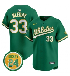 Men Oakland Athletics 33 JJ Bleday Green 2024 Limited With Rickey Henderson Patch Stitched Jersey Men Oakland Athletics 33 JJ Bleday Green 2024 Limited With Rickey Henderson Patch Stitched Jersey