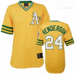 Mens Mitchell and Ness Oakland Athletics 24 Rickey Henderson Replica Gold Throwback MLB Jersey