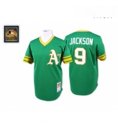 Mens Mitchell and Ness Oakland Athletics 9 Reggie Jackson Replica Green Throwback MLB Jersey