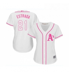 Womens Oakland Athletics 21 Marco Estrada Replica White Fashion Cool Base Baseball Jersey Womens Oakland Athletics 21 Marco Estrada Replica White Fashion Cool Base Baseball Jersey