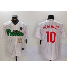 Men Philadelphia Phillies 10 J T Realmuto White Green Cool Base Stitched Jersey 2 Men Philadelphia Phillies 10 J T Realmuto White Green Cool Base Stitched Jersey 2