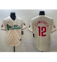 Men Philadelphia Phillies 12 Kyle Schwarber Cream Phanatic Limited Stitched Jersey
