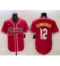 Men Philadelphia Phillies 12 Kyle Schwarber Red 2024 City Connect Limited Stitched Jersey Men Philadelphia Phillies 12 Kyle Schwarber Red 2024 City Connect Limited Stitched Jersey