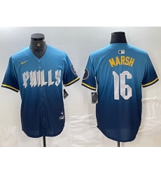 Men Philadelphia Phillies 16 Brandon Marsh Blue 2024 City Connect Limited Stitched Jersey 2 Men Philadelphia Phillies 16 Brandon Marsh Blue 2024 City Connect Limited Stitched Jersey 2