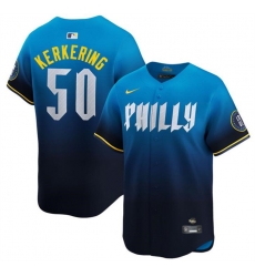 Men Philadelphia Phillies 50 Orion Kerkering Blue 2024 City Connect Limited Stitched Jersey Men Philadelphia Phillies 50 Orion Kerkering Blue 2024 City Connect Limited Stitched Jersey
