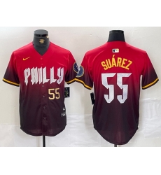 Men Philadelphia Phillies 55 Ranger Su E1rez Red 2024 City Connect Limited Stitched Jersey 1 Men Philadelphia Phillies 55 Ranger Su E1rez Red 2024 City Connect Limited Stitched Jersey 1