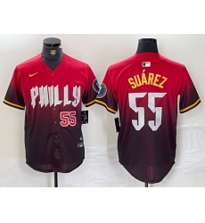 Men Philadelphia Phillies 55 Ranger Su E1rez Red 2024 City Connect Limited Stitched Jersey 2