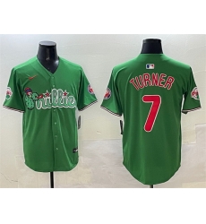 Men Philadelphia Phillies 7 Trea Turner Green Phanatic Limited Stitched Jersey