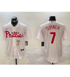 Men Philadelphia Phillies 7 Trea Turner White Cool Base Stitched Jersey 5 Men Philadelphia Phillies 7 Trea Turner White Cool Base Stitched Jersey 5