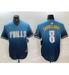 Men Philadelphia Phillies 8 Nick Castellanos Blue 2024 City Connect Limited Stitched Jersey 4 Men Philadelphia Phillies 8 Nick Castellanos Blue 2024 City Connect Limited Stitched Jersey 4