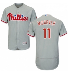 Mens Majestic Philadelphia Phillies 11 Tim McCarver Grey Road Flex Base Authentic Collection MLB Jersey Mens Majestic Philadelphia Phillies 11 Tim McCarver Grey Road Flex Base Authentic Collection MLB Jersey