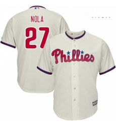 Mens Majestic Philadelphia Phillies 27 Aaron Nola Replica Cream Alternate Cool Base MLB Jersey Mens Majestic Philadelphia Phillies 27 Aaron Nola Replica Cream Alternate Cool Base MLB Jersey