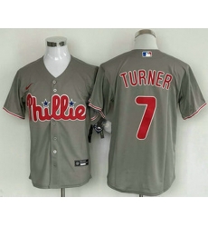 Men's Philadelphia Phillies #7 Trea Turner Grey Cool Base Stitched Baseball Jersey Men's Philadelphia Phillies #7 Trea Turner Grey Cool Base Stitched Baseball Jersey