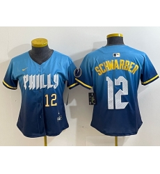 Women Philadelphia Phillies 12 Kyle Schwarber Blue 2024 City Connect Limited Stitched Jersey Women Philadelphia Phillies 12 Kyle Schwarber Blue 2024 City Connect Limited Stitched Jersey