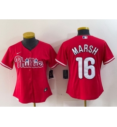 Women Philadelphia Phillies 16 Brandon Marsh Red Stitched Baseball Jersey Women Philadelphia Phillies 16 Brandon Marsh Red Stitched Baseball Jersey