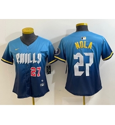Women Philadelphia Phillies 27 Aaron Nola Blue 2024 City Connect Limited Stitched Baseball Jersey 2 Women Philadelphia Phillies 27 Aaron Nola Blue 2024 City Connect Limited Stitched Baseball Jersey 2