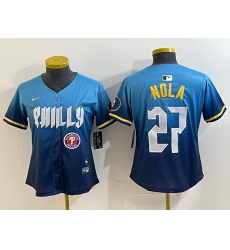 Women Philadelphia Phillies 27 Aaron Nola Blue 2024 City Connect Limited Stitched Baseball Jersey 3 Women Philadelphia Phillies 27 Aaron Nola Blue 2024 City Connect Limited Stitched Baseball Jersey 3