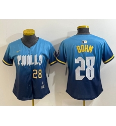 Women Philadelphia Phillies 28 Alec Bohm Blue 2024 City Connect Limited Stitched Baseball Jersey 2 Women Philadelphia Phillies 28 Alec Bohm Blue 2024 City Connect Limited Stitched Baseball Jersey 2