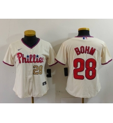 Women Philadelphia Phillies 28 Alec Bohm Cream Cool Base Stitched Baseball Jersey 1 Women Philadelphia Phillies 28 Alec Bohm Cream Cool Base Stitched Baseball Jersey 1