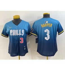 Women Philadelphia Phillies 3 Bryce Harper Blue 2024 City Connect Limited Stitched Jersey 3 Women Philadelphia Phillies 3 Bryce Harper Blue 2024 City Connect Limited Stitched Jersey 3