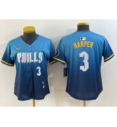 Women Philadelphia Phillies 3 Bryce Harper Blue 2024 City Connect Limited Stitched Jersey 6 Women Philadelphia Phillies 3 Bryce Harper Blue 2024 City Connect Limited Stitched Jersey 6