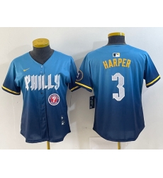 Women Philadelphia Phillies 3 Bryce Harper Blue 2024 City Connect Limited Stitched Jersey 7 Women Philadelphia Phillies 3 Bryce Harper Blue 2024 City Connect Limited Stitched Jersey 7