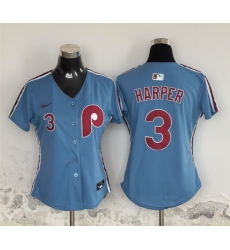 Women Philadelphia Phillies 3 Bryce Harper Light Blue Stitched Baseball Jersey Women Philadelphia Phillies 3 Bryce Harper Light Blue Stitched Baseball Jersey