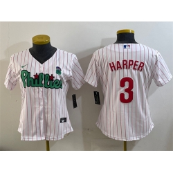 Women Philadelphia Phillies 3 Bryce Harper Phanatic White Stitched Baseball Jersey