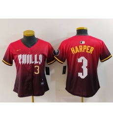 Women Philadelphia Phillies 3 Bryce Harper Red 2024 City Connect Limited Stitched Baseball Jersey 1 Women Philadelphia Phillies 3 Bryce Harper Red 2024 City Connect Limited Stitched Baseball Jersey 1