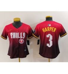 Women Philadelphia Phillies 3 Bryce Harper Red 2024 City Connect Limited Stitched Baseball Jersey 2 Women Philadelphia Phillies 3 Bryce Harper Red 2024 City Connect Limited Stitched Baseball Jersey 2