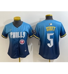 Women Philadelphia Phillies 5 Bryson Stott Blue 2024 City Connect Limited Stitched Baseball Jersey 8 Women Philadelphia Phillies 5 Bryson Stott Blue 2024 City Connect Limited Stitched Baseball Jersey 8