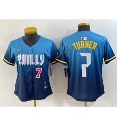 Women Philadelphia Phillies 7 Trea Turner Blue 2024 City Connect Limited Stitched Jersey 4 Women Philadelphia Phillies 7 Trea Turner Blue 2024 City Connect Limited Stitched Jersey 4