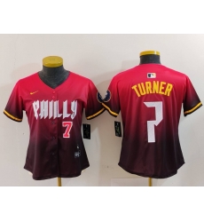 Women Philadelphia Phillies 7 Trea Turner Red 2024 City Connect Limited Stitched Baseball Jersey 1 Women Philadelphia Phillies 7 Trea Turner Red 2024 City Connect Limited Stitched Baseball Jersey 1