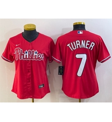 Women Philadelphia Phillies 7 Trea Turner Red Cool Base Stitched Baseball Jersey Women Philadelphia Phillies 7 Trea Turner Red Cool Base Stitched Baseball Jersey