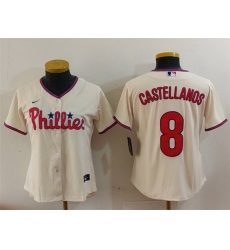 Women Philadelphia Phillies 8 Nick Castellanos Cream Cool Base Stitched Baseball Jersey Women Philadelphia Phillies 8 Nick Castellanos Cream Cool Base Stitched Baseball Jersey