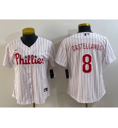 Women Philadelphia Phillies 8 Nick Castellanos White Stitched Baseball Jersey Women Philadelphia Phillies 8 Nick Castellanos White Stitched Baseball Jersey