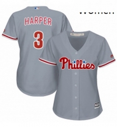 Womens Philadelphia Phillies 3 Bryce Harper Grey Road Stitched MLB Jersey Womens Philadelphia Phillies 3 Bryce Harper Grey Road Stitched MLB Jersey