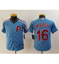 Youth Philadelphia Phillies 16 Brandon Marsh Blue Cool Base Stitched Baseball Jersey 2 Youth Philadelphia Phillies 16 Brandon Marsh Blue Cool Base Stitched Baseball Jersey 2