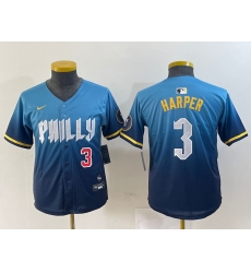 Youth Philadelphia Phillies 3 Bryce Harper Blue 2024 City Connect Limited Stitched Jersey Youth Philadelphia Phillies 3 Bryce Harper Blue 2024 City Connect Limited Stitched Jersey