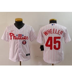 Youth Philadelphia Phillies 45 Zack Wheeler White Cool Base Stitched Baseball Jersey 2 Youth Philadelphia Phillies 45 Zack Wheeler White Cool Base Stitched Baseball Jersey 2