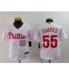 Youth Philadelphia Phillies 55 Ranger Suarez White Cool Base Stitched Baseball Jersey 2 Youth Philadelphia Phillies 55 Ranger Suarez White Cool Base Stitched Baseball Jersey 2